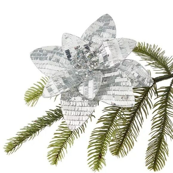 Holiday Lane Jeweled Elegance Silver Sequin Flower Clip Ornament - Picture 1 of 1